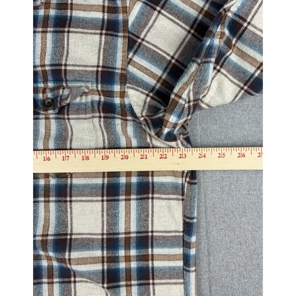 Bob Timberlake Men's Large Plaid Flannel Shirt Blue Brown Button Front L